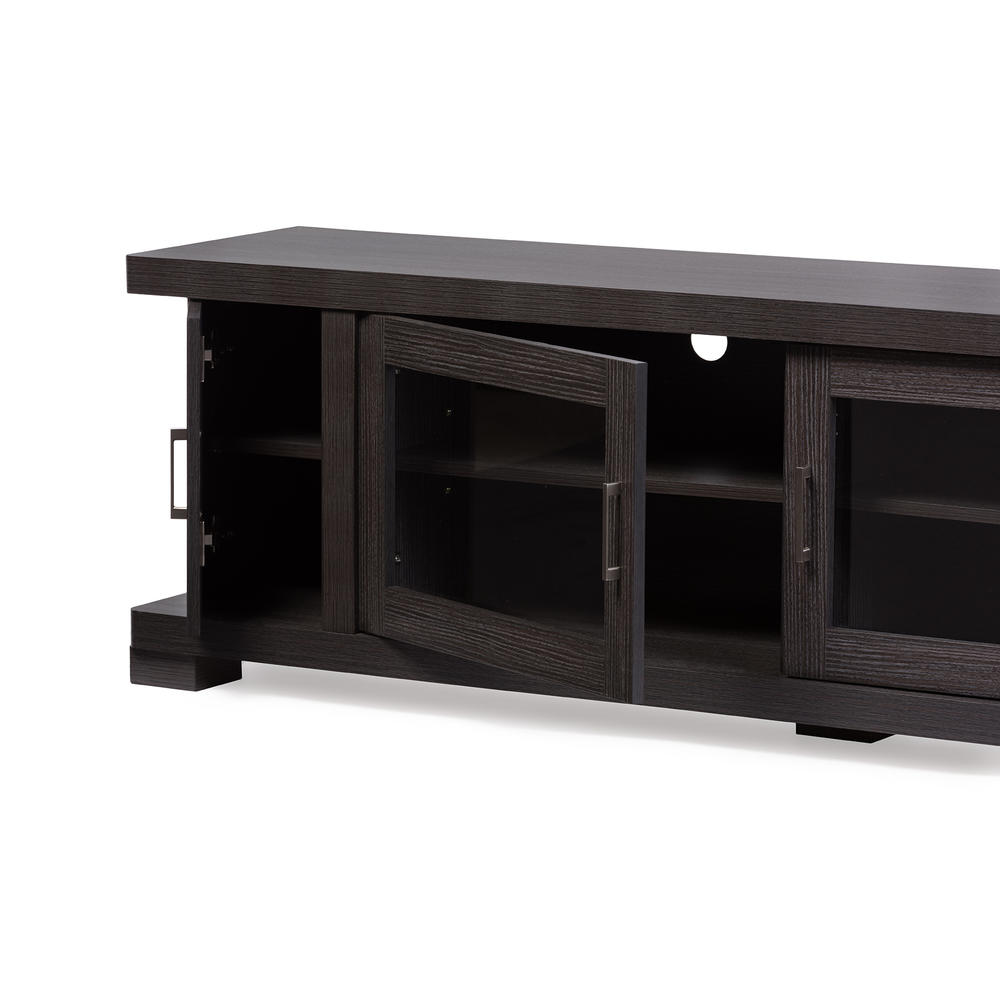 Baxton Studio Viveka 70-Inch Dark Brown Wood TV Cabinet with 2 Glass Doors and 2 Doors