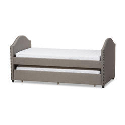 Baxton Studio CF8751-Grey-Day Bed Alessia Modern & Contemporary Grey Fabric Upholstered Day Bed with Guest Trundle Bed - 38.39 x 41.34 x 83.46