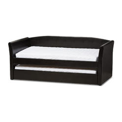 Baxton Studio CF8756-Black-Day Bed Camino Modern & Contemporary Black Faux Leather Upholstered Day Bed with Guest Trundle Bed - 33.74 x 42.72