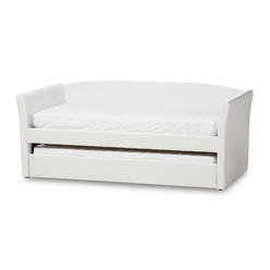 Baxton Studio CF8756-White-Day Bed Camino Modern & Contemporary White Faux Leather Upholstered Daybed with Guest Trundle Bed