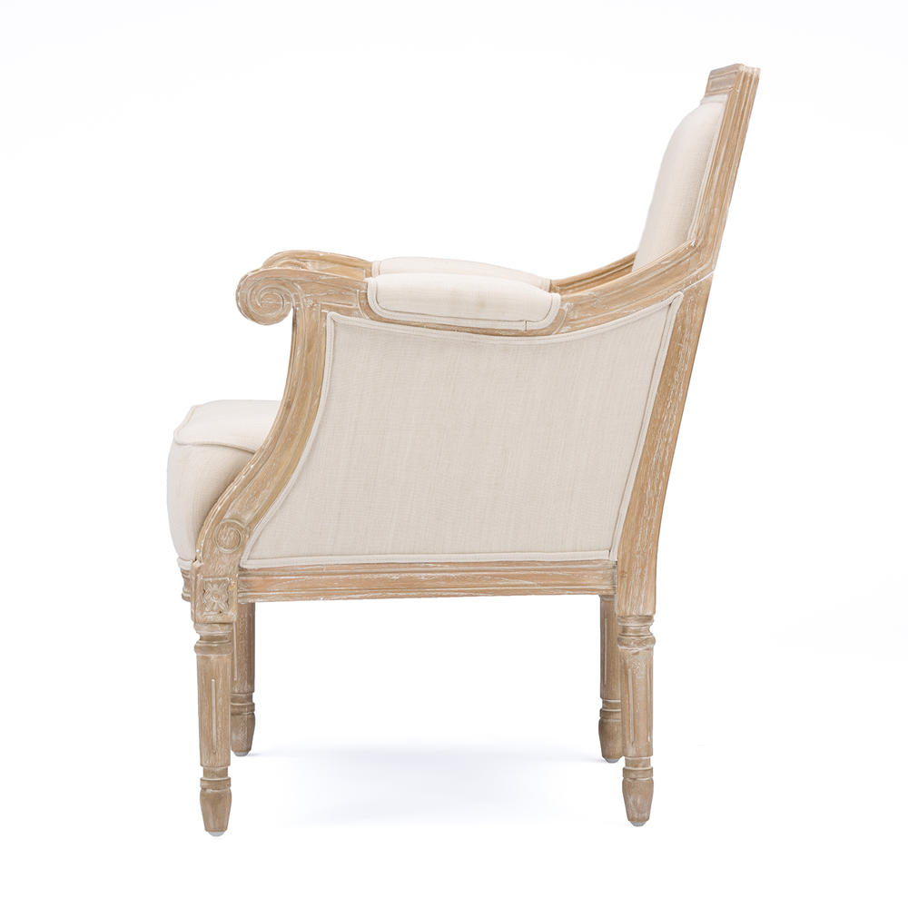 Baxton Studio Chavanon Wood &  Light Beige Linen Traditional French Accent Chair
