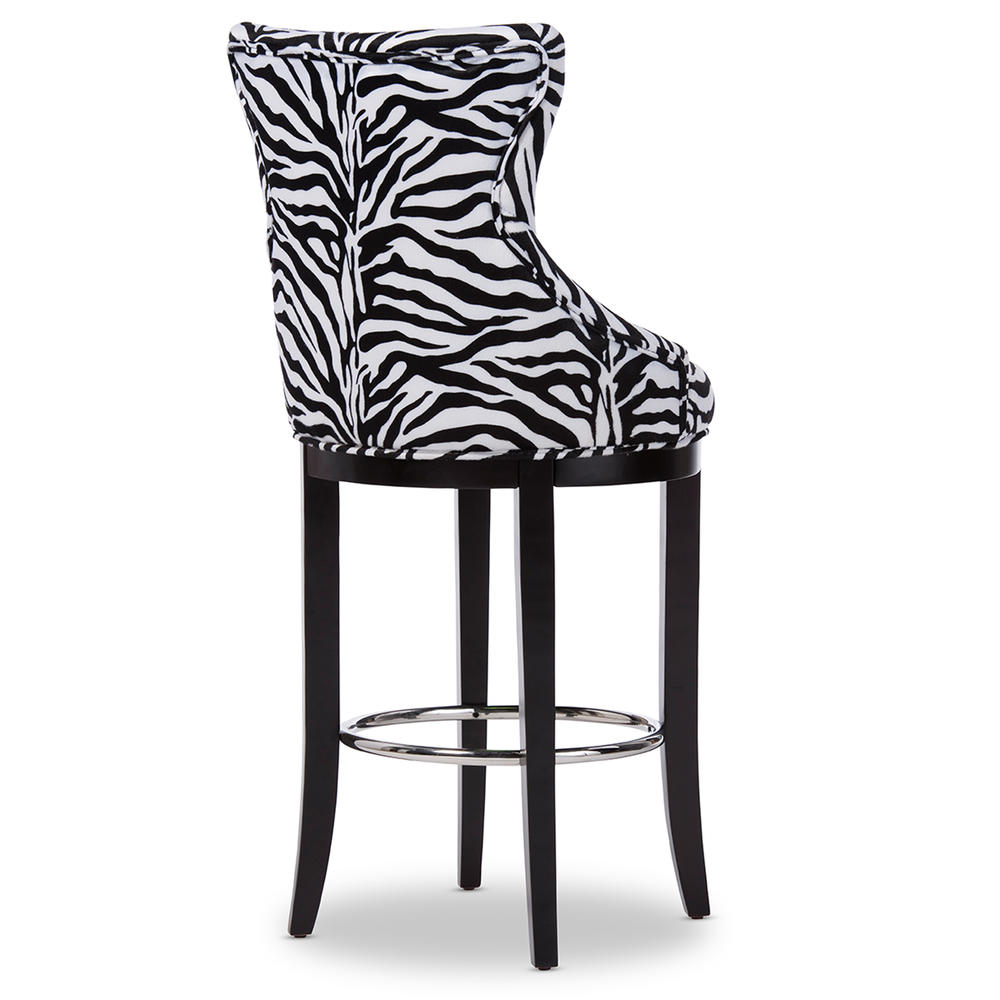 Baxton Studio Peace Modern and Contemporary Zebra-print Patterned Fabric Upholstered Bar Stool with Metal Footrest