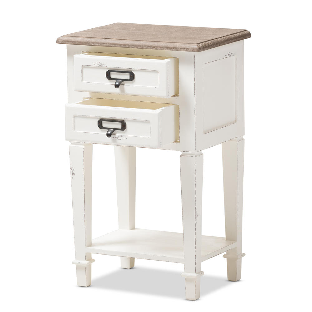 Baxton Studio Dauphine Provincial Style Weathered Oak and White Wash Distressed Finish Wood Nightstand