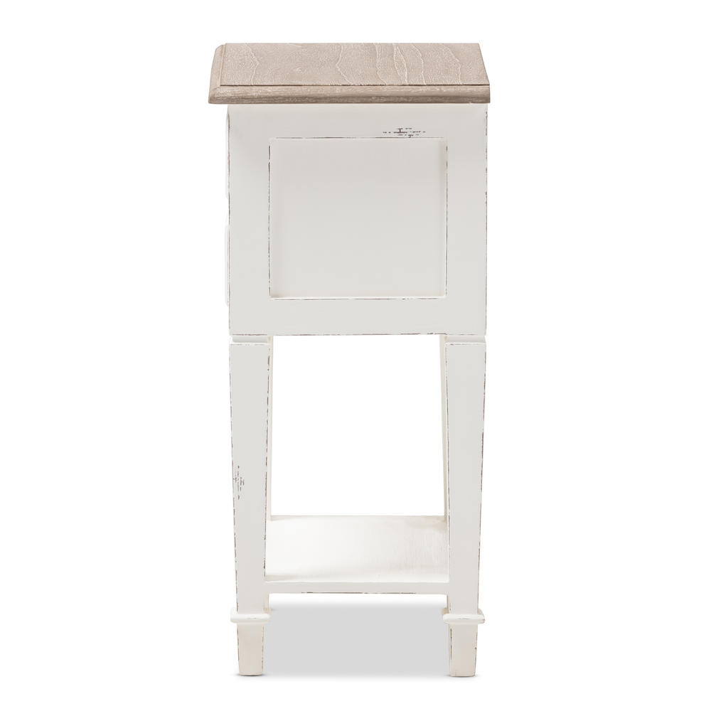Baxton Studio Dauphine Provincial Style Weathered Oak and White Wash Distressed Finish Wood Nightstand