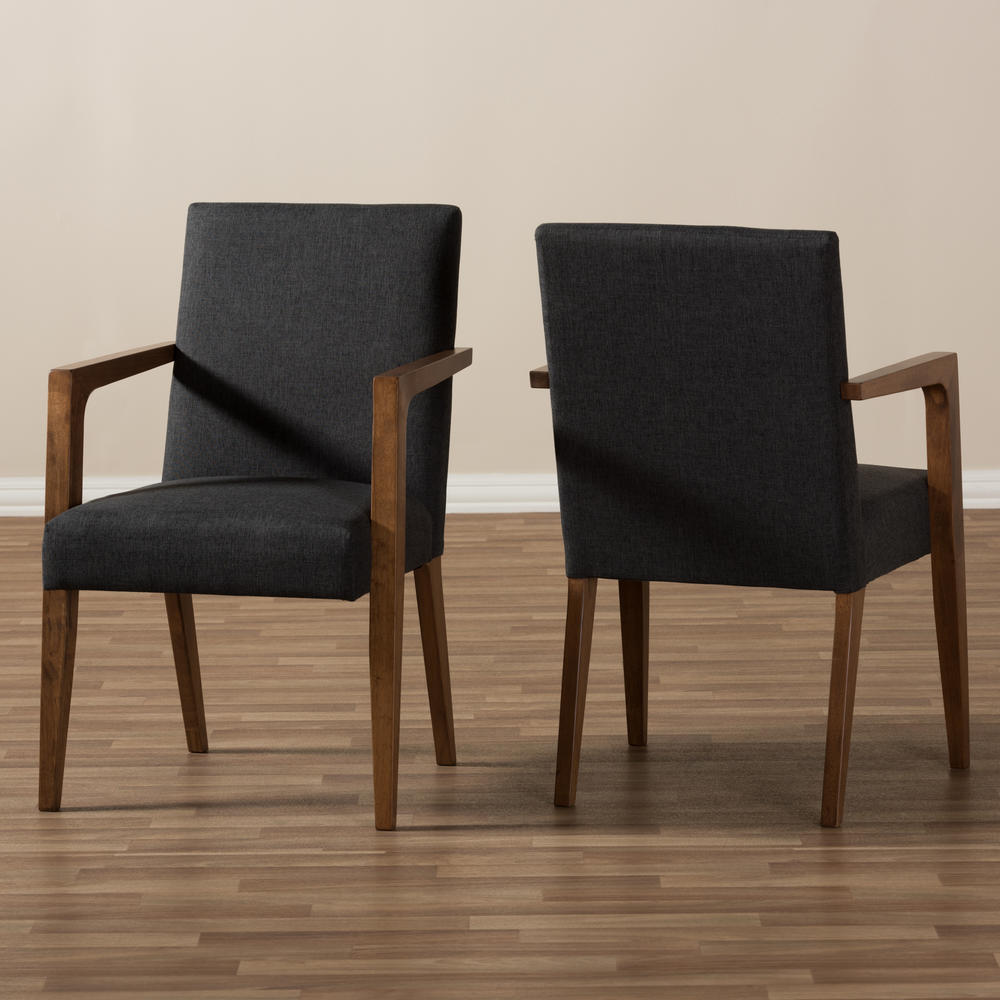 Baxton Studio Set of 2 Andrea Mid-Century Modern Dark Grey Upholstered Wooden Armchair