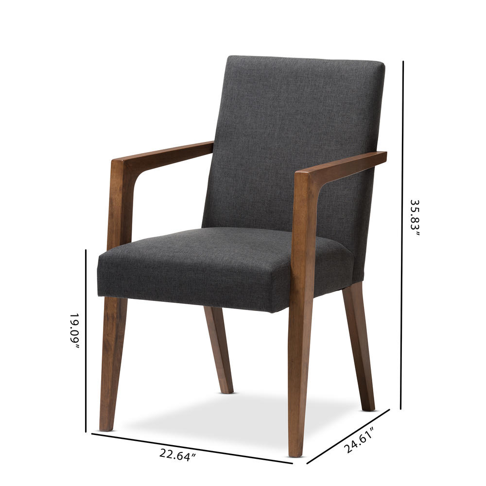 Baxton Studio Set of 2 Andrea Mid-Century Modern Dark Grey Upholstered Wooden Armchair