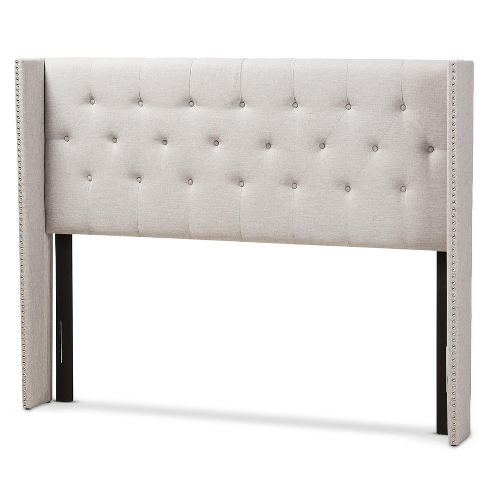Baxton Studio Ally Modern And Contemporary Greyish Beige Fabric Button-Tufted Nail head Queen Size Winged Headboard