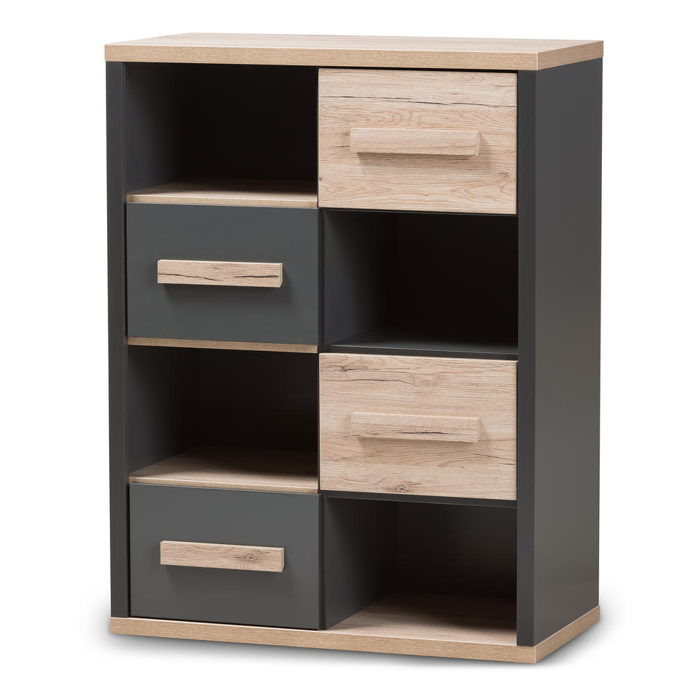 Baxton Studio Pandora Modern and Contemporary Dark Grey and Light Brown Two-Tone 4-Drawer Storage Cabinet