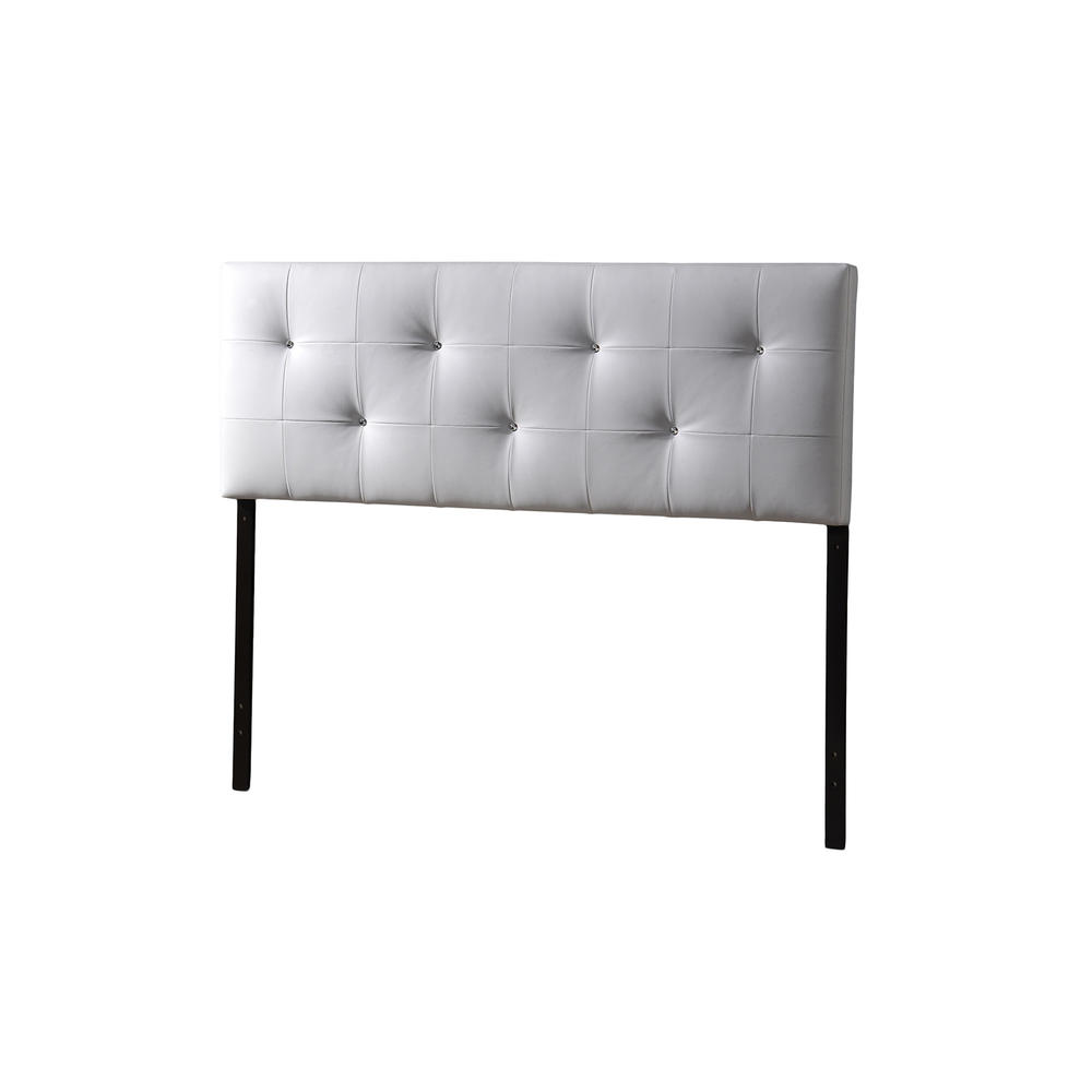 Baxton Studio Dalini Modern and Contemporary Full White Faux Leather Headboard with Faux Crystal Buttons