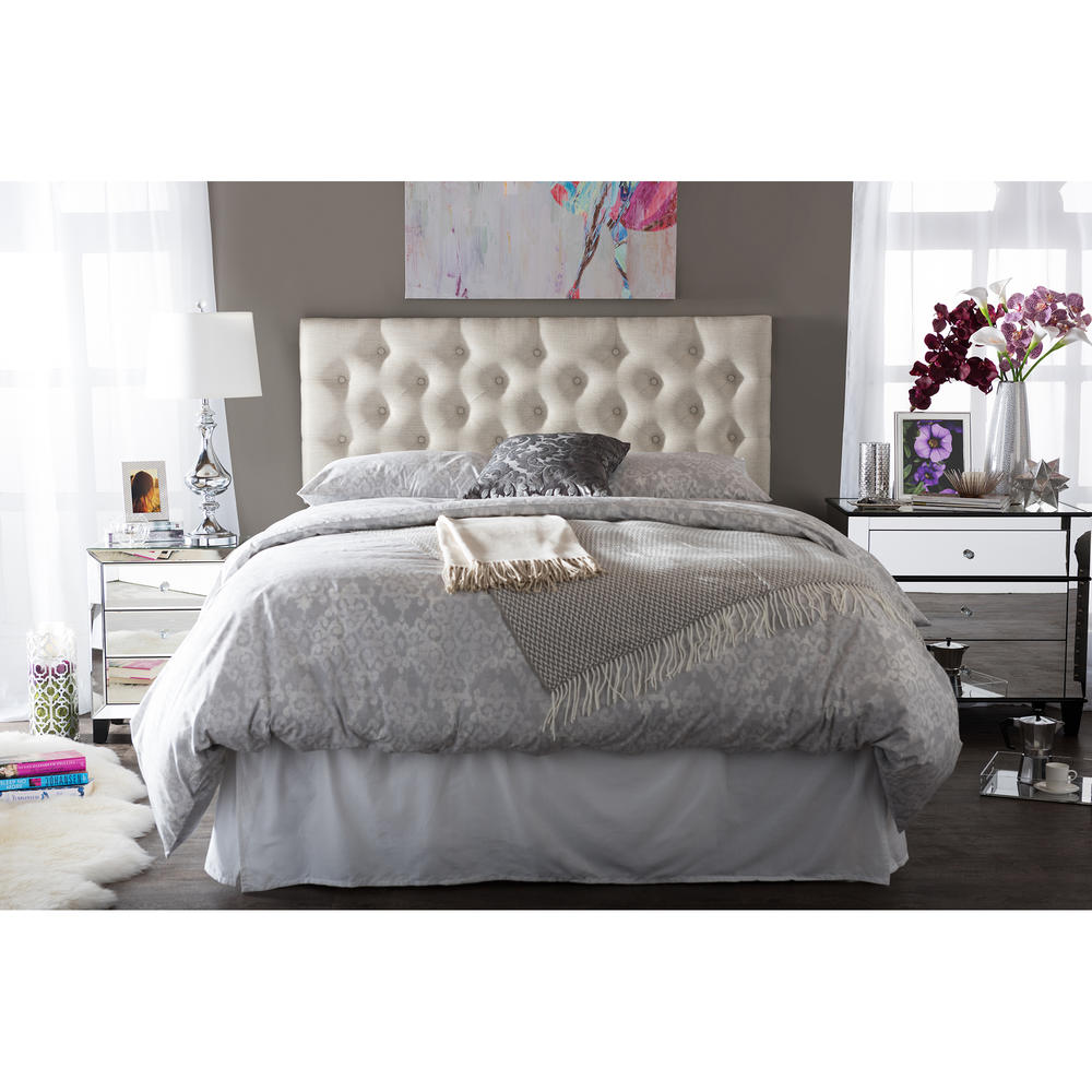 Baxton Studio Viviana Modern and Contemporary Light Beige Fabric Upholstered Button-tufted Queen Size Headboard