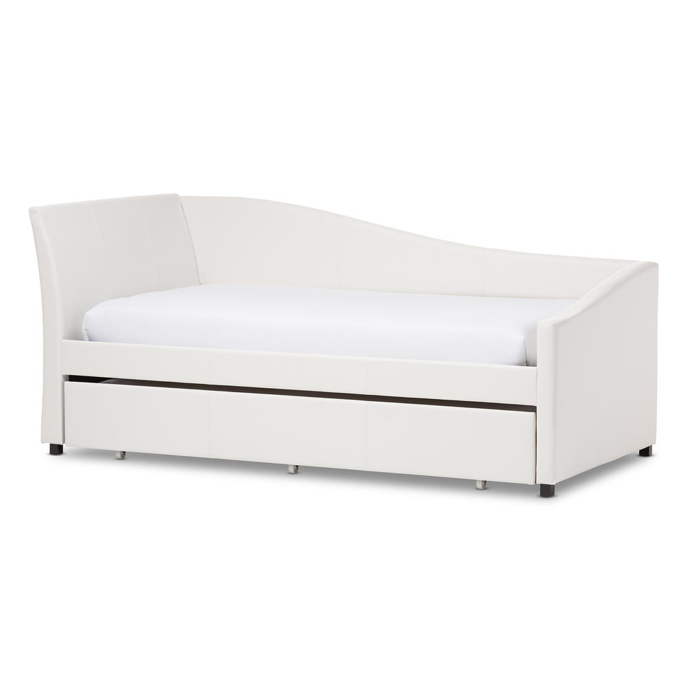 Baxton Studio Twin-Size Vera Contemporary Upholstered Daybed with Trundle - White