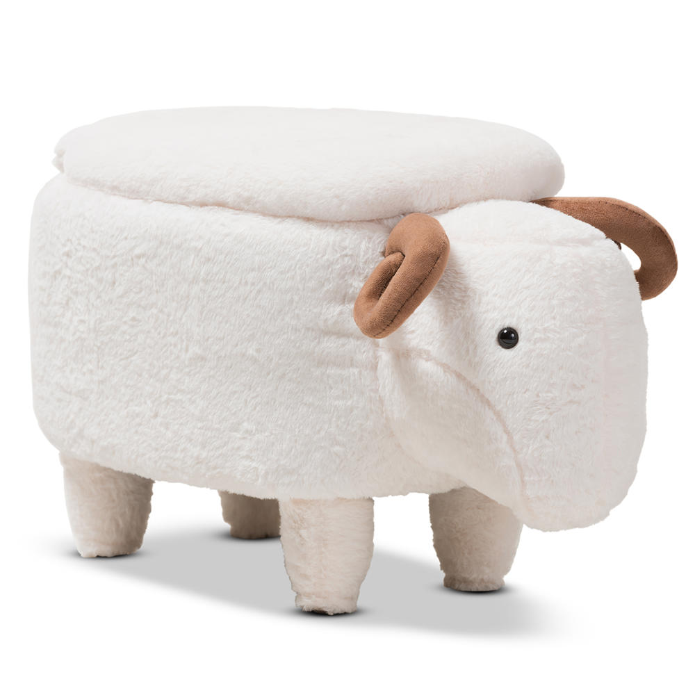 Baxton Studio Pecora Contemporary Upholstered Sheep Storage Ottoman - White