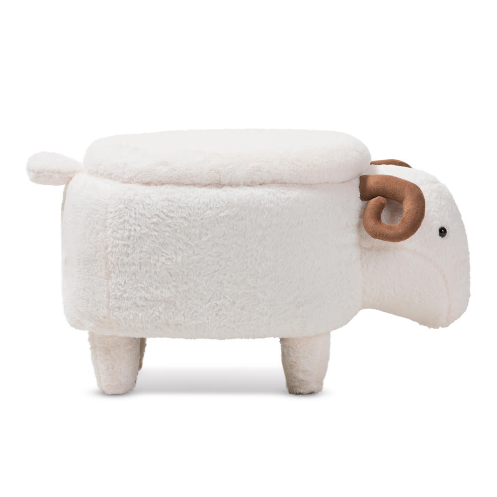 Baxton Studio Pecora Contemporary Upholstered Sheep Storage Ottoman - White