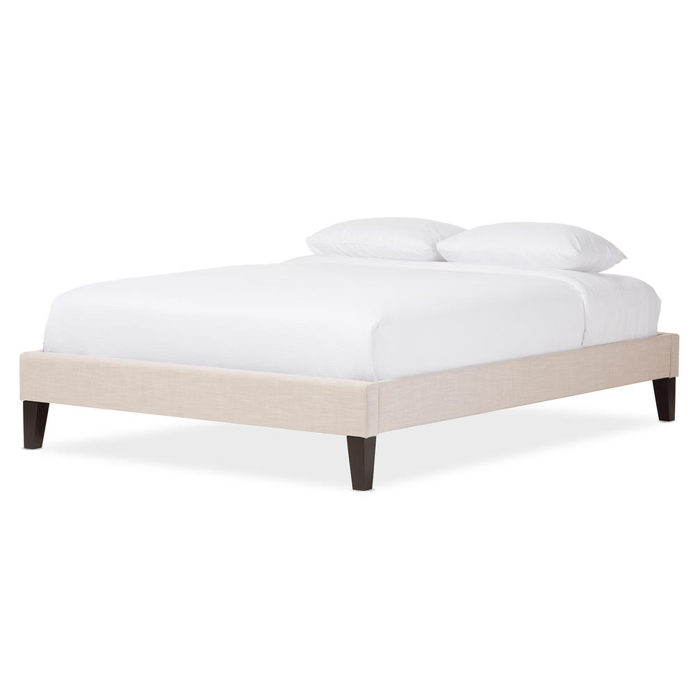 Baxton Studio Lancashire Modern and Contemporary Beige Linen Fabric Upholstered Full Size Bed Frame with Tapered Legs