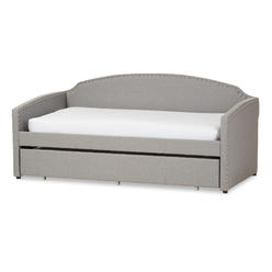 Baxton Studio Nail Heads Arched Back Sofa Twin Daybed with Roll-Out Trundle Guest Bed