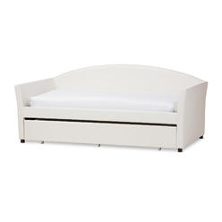 Baxton Studio Wholesale Interiors Baxton Studio London Modern and Contemporary White Faux Leather Arched Back Sofa Twin Daybed with Roll-Out Trundle Guest Bed