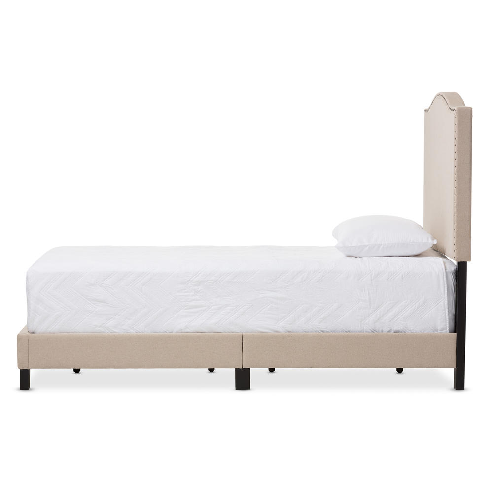 Baxton Studio Benjamin Modern and Contemporary Beige Linen Upholstered Twin Size Arched Platform Bed with Nail Heads