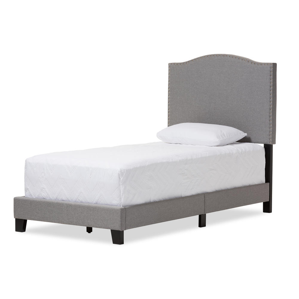 Baxton Studio Benjamin Modern and Contemporary Grey Fabric Upholstered Twin Size Arched Platform Bed with Nail Heads