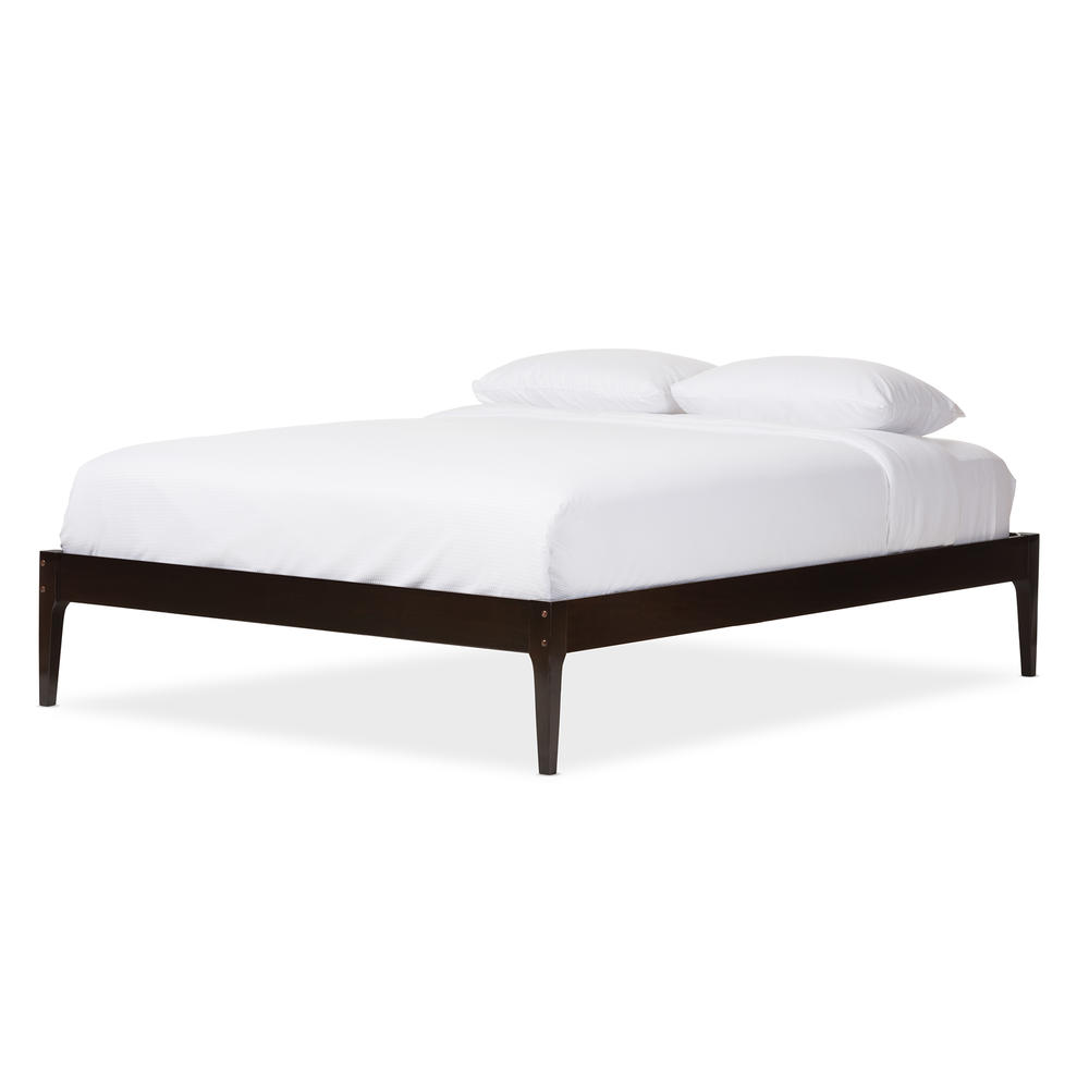 Baxton Studio Bentley Mid-Century Modern Cappuccino Finishing Solid Wood Queen Size Bed Frame