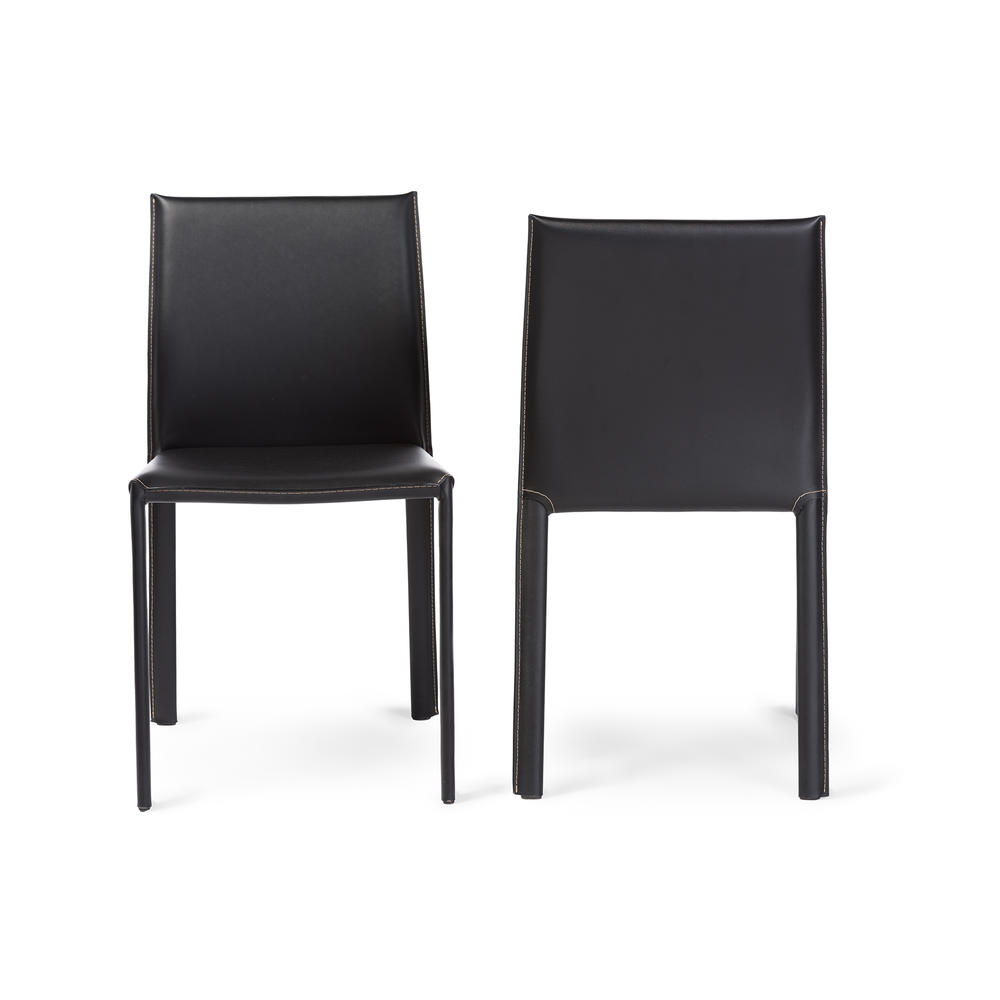 Baxton Studio Ares Set of 2 18-1/2"H Leather Dining Chairs - Black