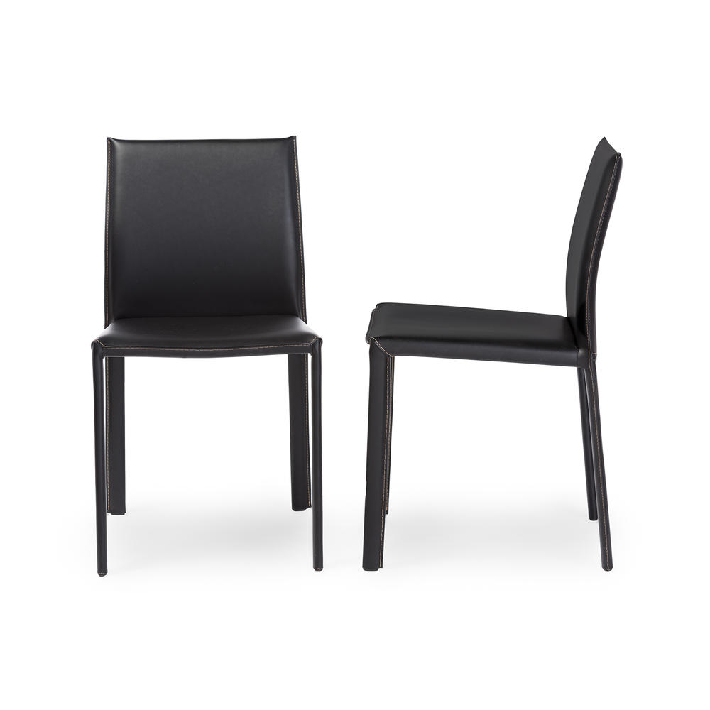 Baxton Studio Ares Set of 2 18-1/2"H Leather Dining Chairs - Black