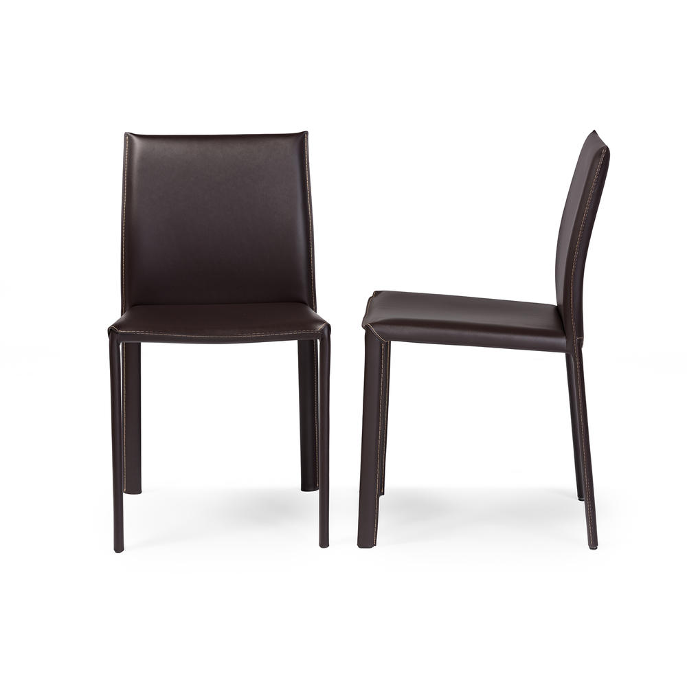 Baxton Studio Ares Set of 2 18-1/2"H Leather Dining Chairs - Brown