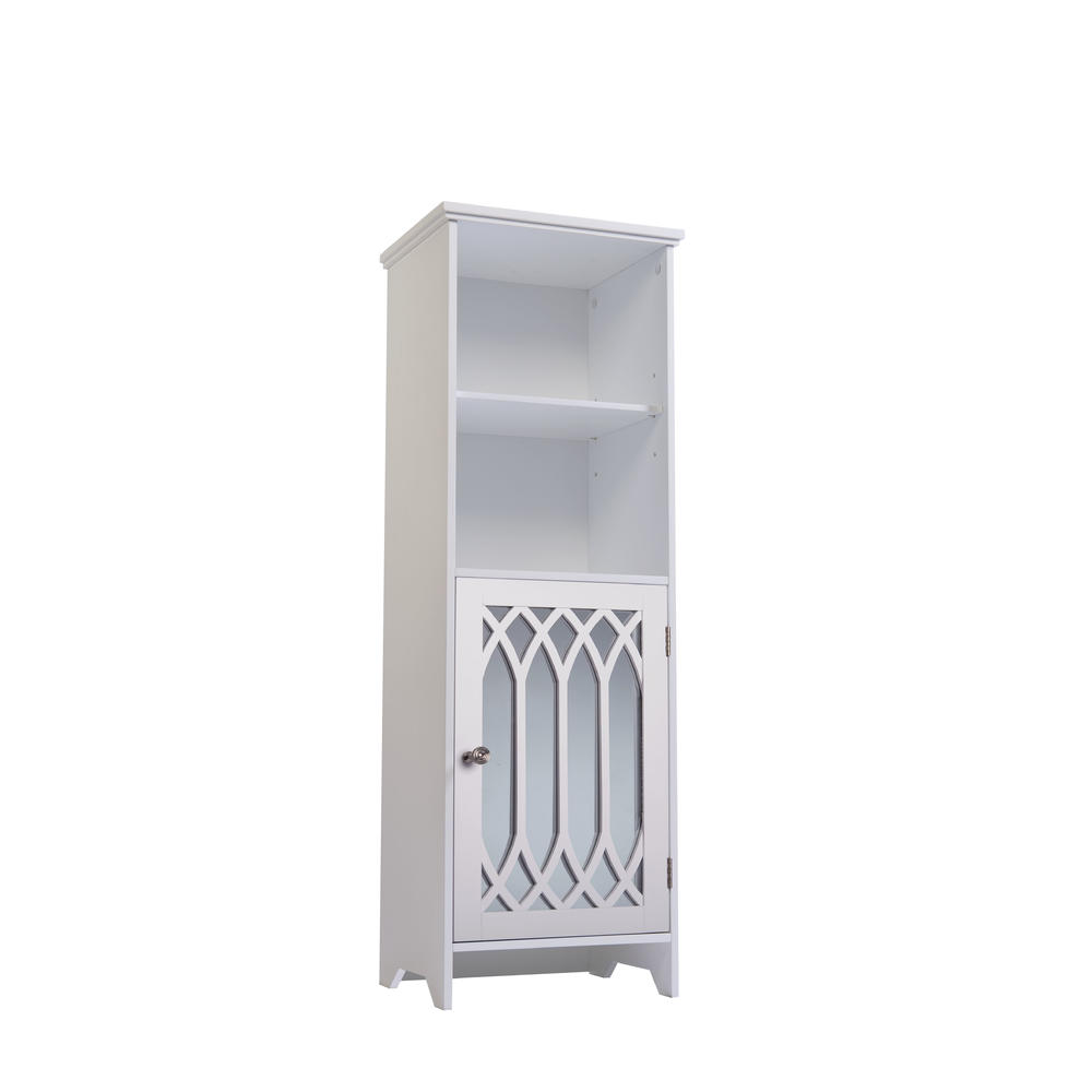 Chateau Calais Linen Tower - One Mirrored Door and Open Shelves - White