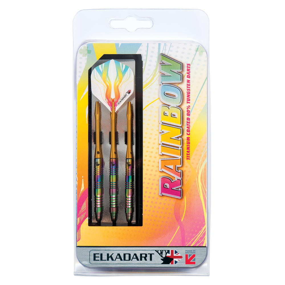 Elkadart Rainbow 90% Tungsten Steel Tip Darts Multi Color Titanium Coating 23 Grams