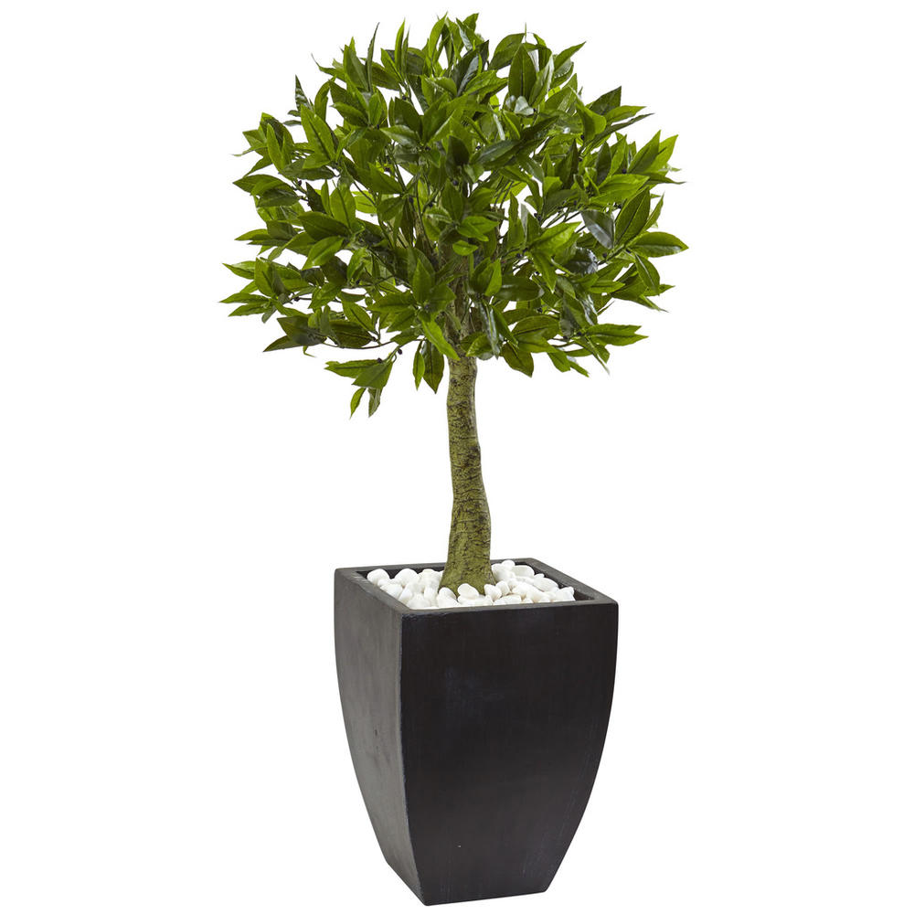 Nearly Natural 42" Bay Leaf Topiary with Black Wash Planter UV Resistant (Indoor/Outdoor)