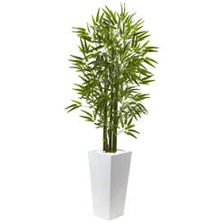 Nearly Natural Bamboo Tree with White Planter, UV Resistant (Indoor/Outdoor)