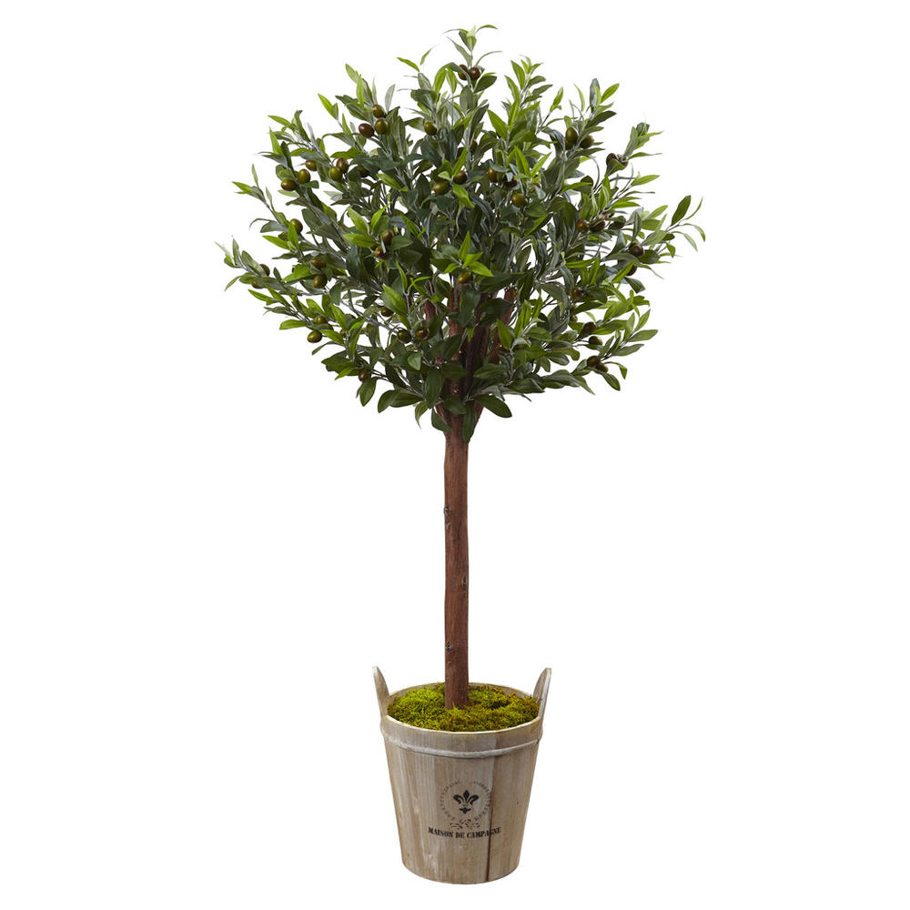 Nearly Natural 4.5' Olive Topiary Tree with European Barrel Planter
