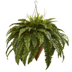 Nearly Natural 26" Giant Boston Fern with Cone Hanging Basket