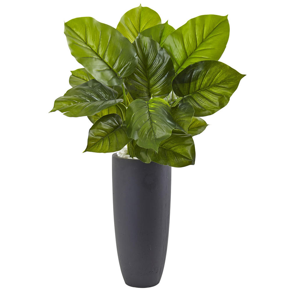 Nearly Natural Large Leaf Philodendron with Gray Cylindrical Planter