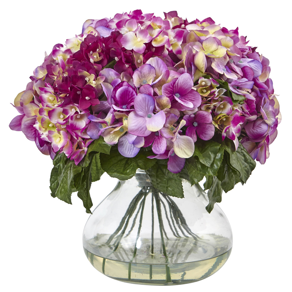 Nearly Natural Hydrangea with Large Vase