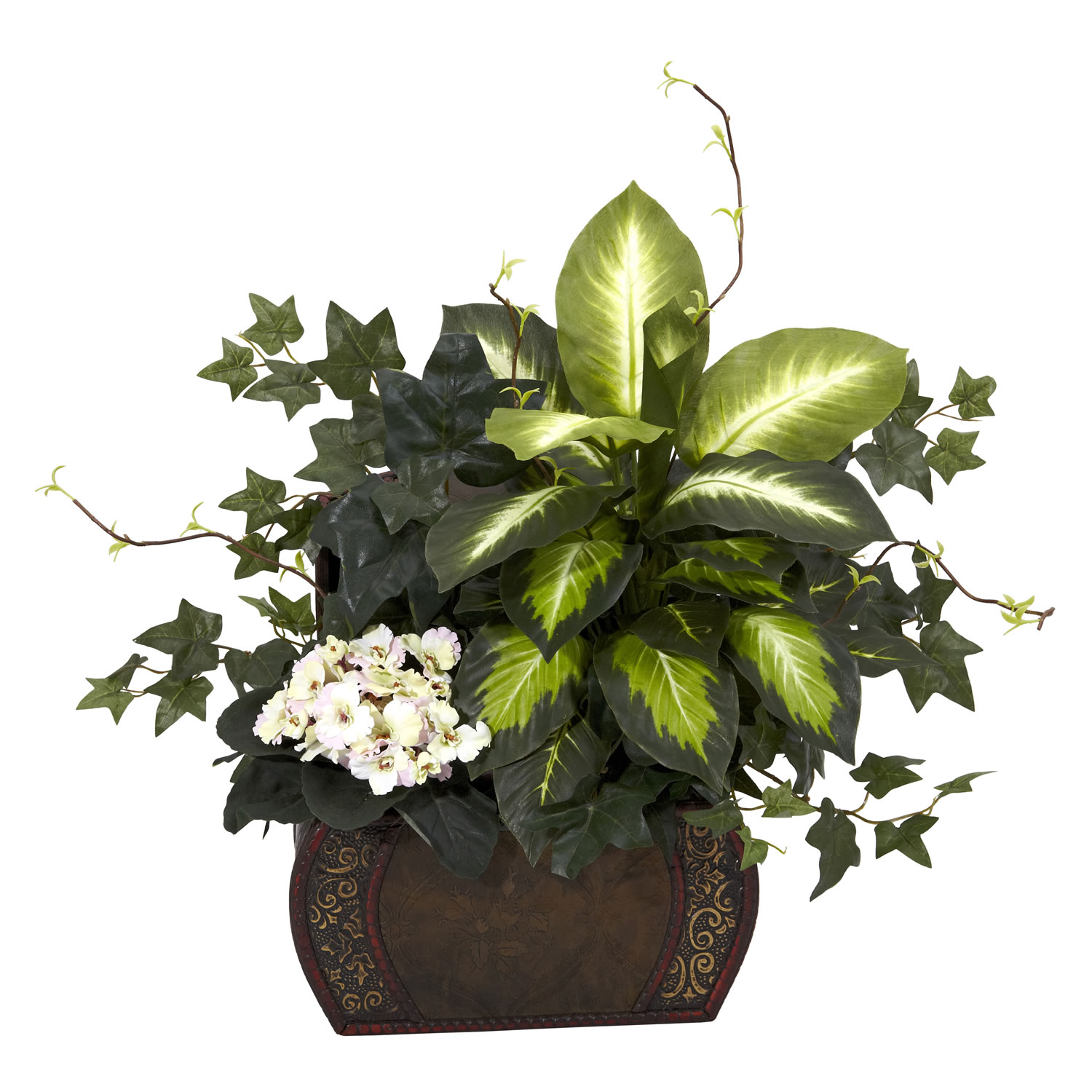 African Violet  Dieffenbachia & Ivy w/Chest Silk Plant