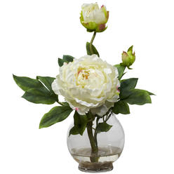 Nearly Natural 1278-WH Peony with Fluted Vase Silk Flower Arrangement