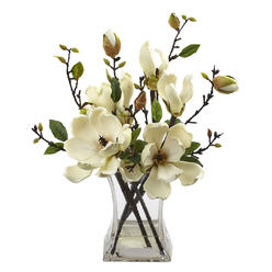Nearly Natural 4534-WH Magnolia Arrangement with Vase,White