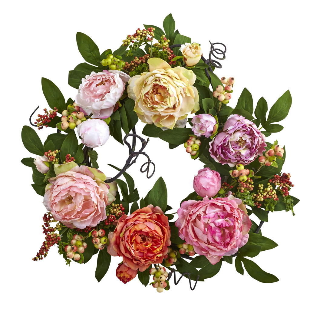 Nearly Natural 20'' Mixed Peony & Berry Wreath