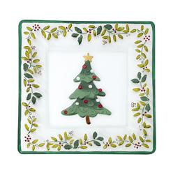 Pfaltzgraff Winterberry Handpainted Square Glass Christmas Tree Platter