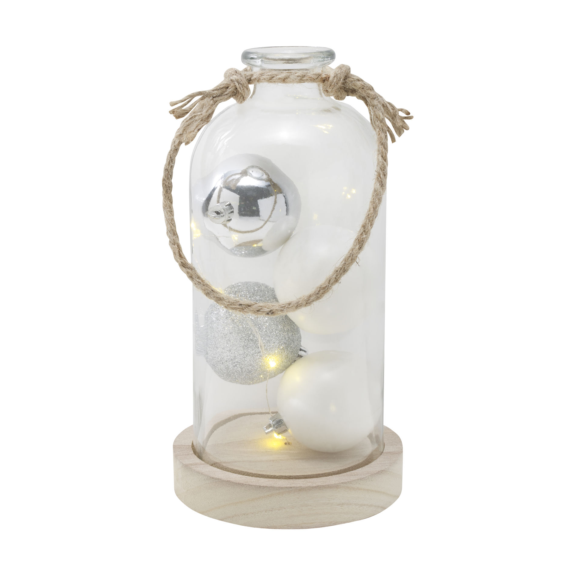 Elements LED Glass Bottle with White Ornaments, 10-Inch