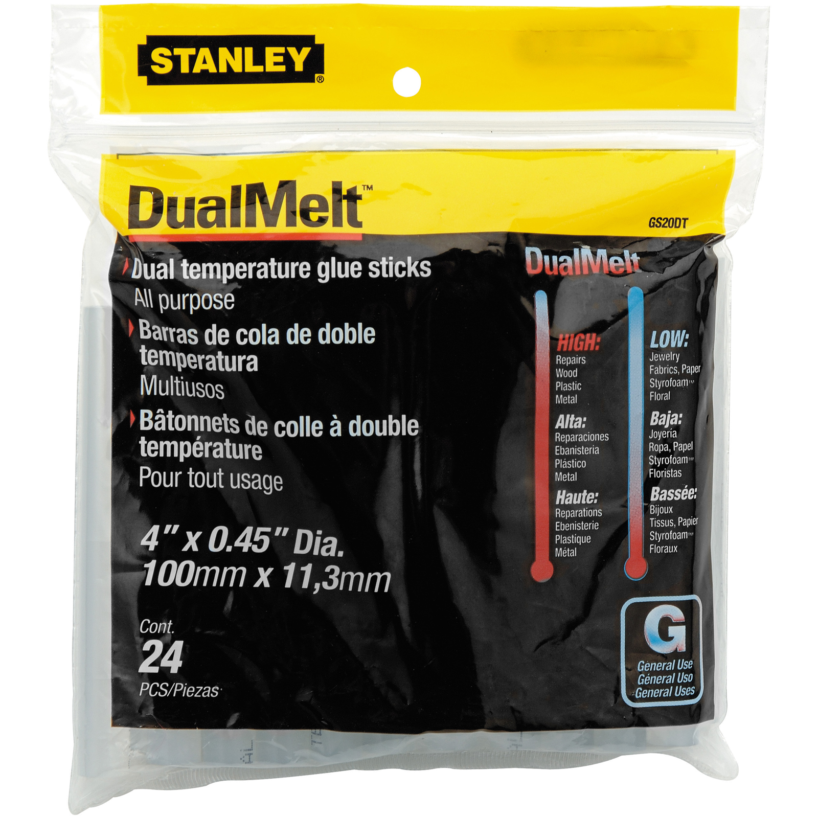 Stanley 4" Dual Temperature Glue Sticks - 24-Pack