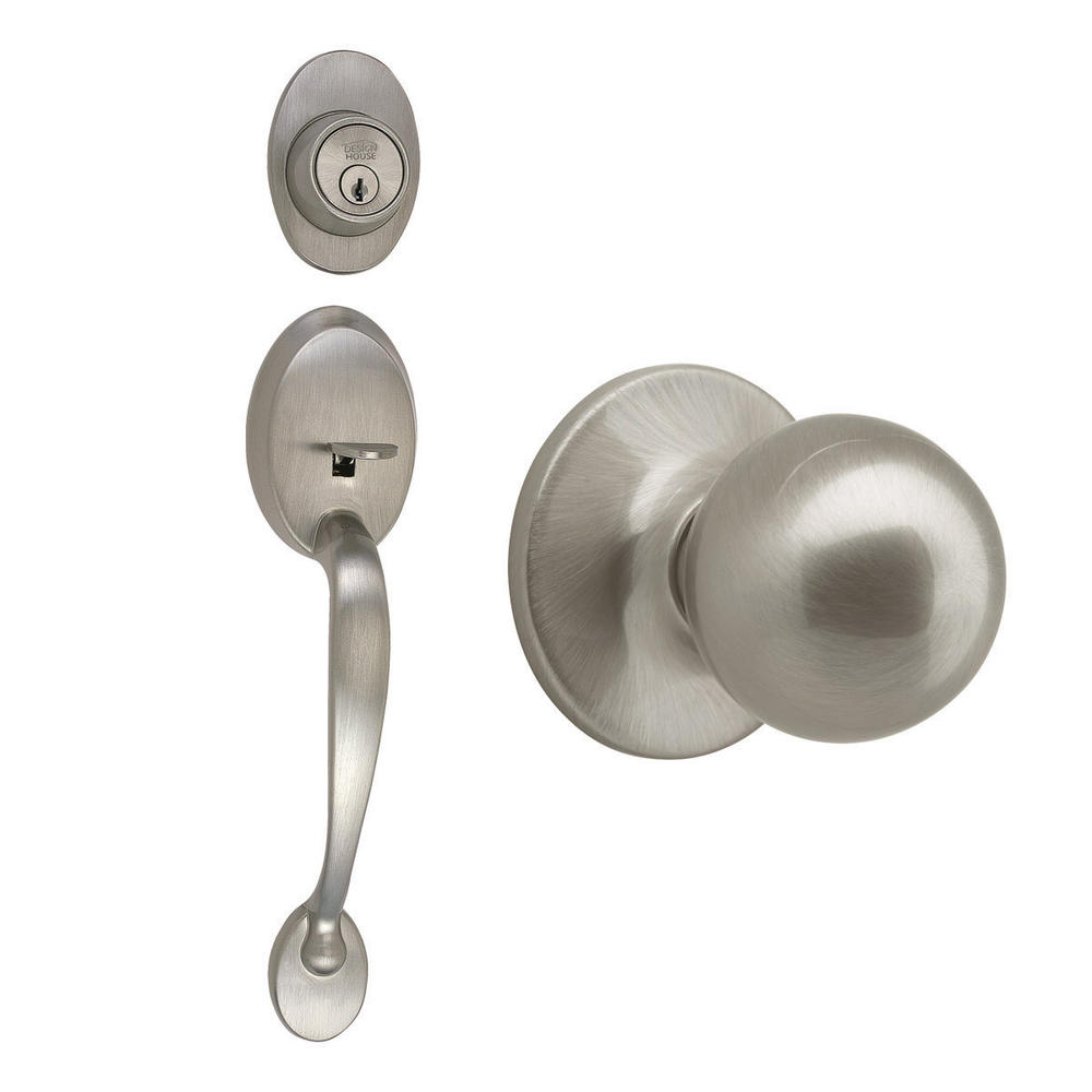 Design House 783498 Coventry 2-Way Latch Entry Handle Set with Door Knob  Keyway and Handle  Satin Nickel Finish