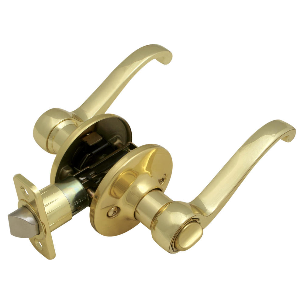 Design House 783043 Scroll 2-Way Latch Privacy Door Handle  Adjustable Backset  Polished Brass Finish