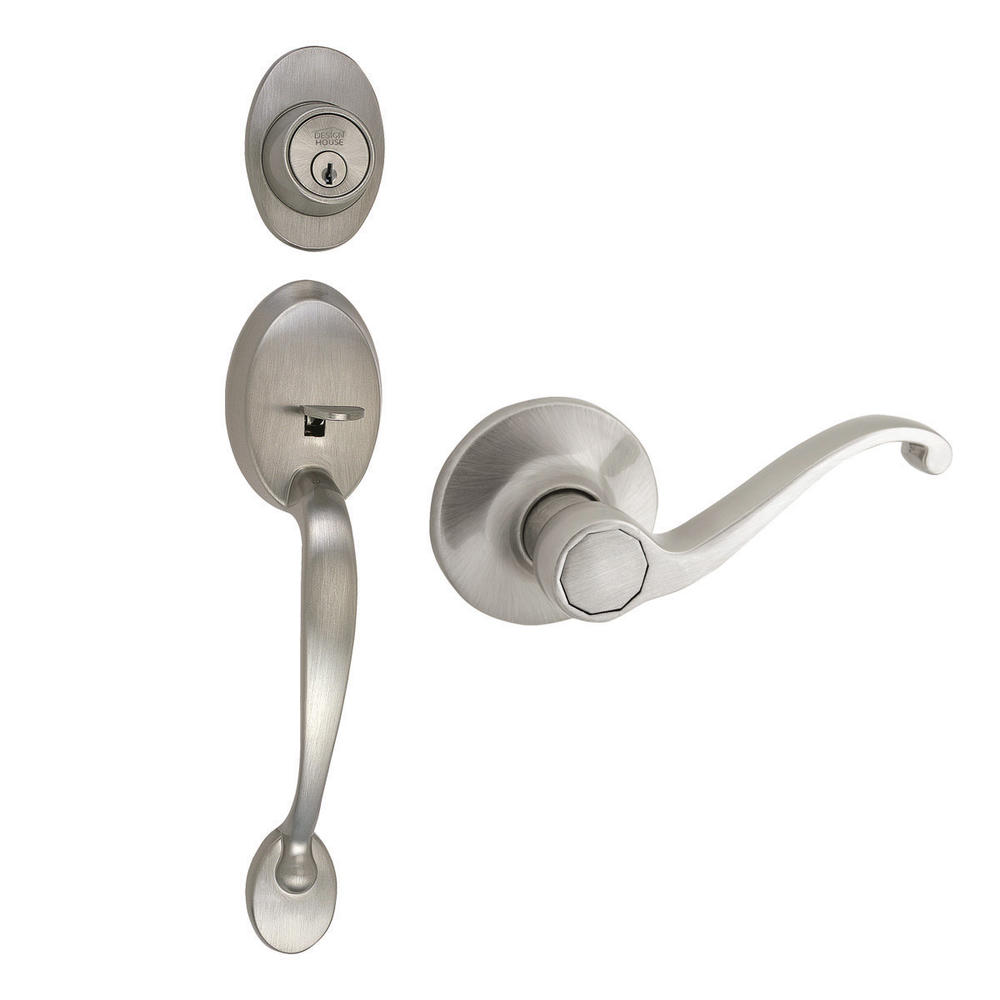 Design House 783514 Coventry 2-Way Latch Entry Handle Set with Lever  Keyway and Handle  Satin Nickel Finish