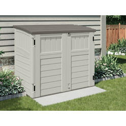 Suncast Horizontal 34 cubic Feet Plastic Outdoor Storage Shed with Floor and 3 Door Locking System for Backyard, garage, or Pati