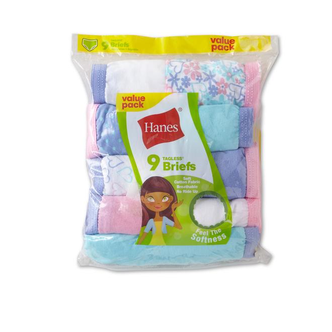 Hanes Girls' 9Pack Brief Panties Hearts & Floral