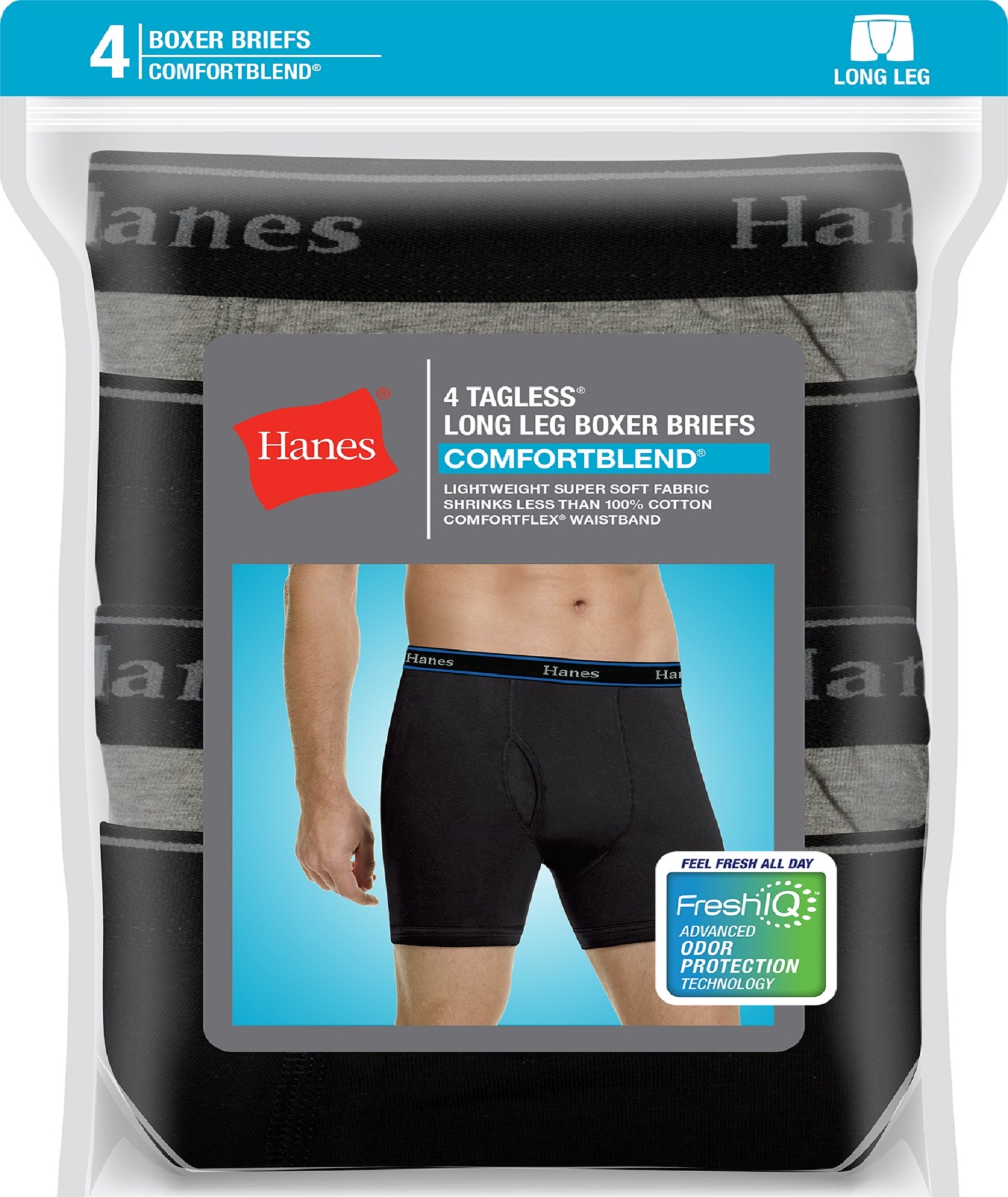 Hanes Men’s 4Pack ComfortBlend Long Leg Boxer Briefs