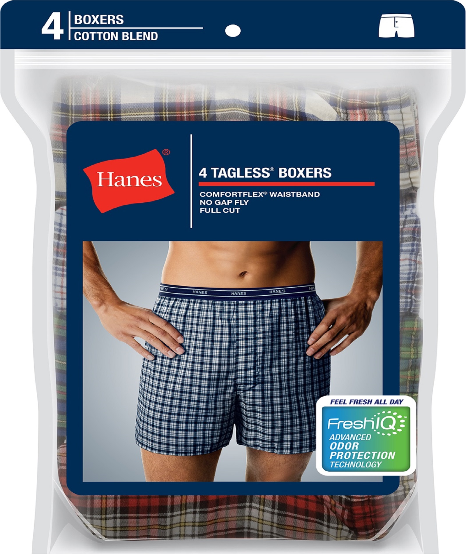 Hanes Men&#8217;s 4-Pack Cotton Blend Boxer Briefs - Plaid