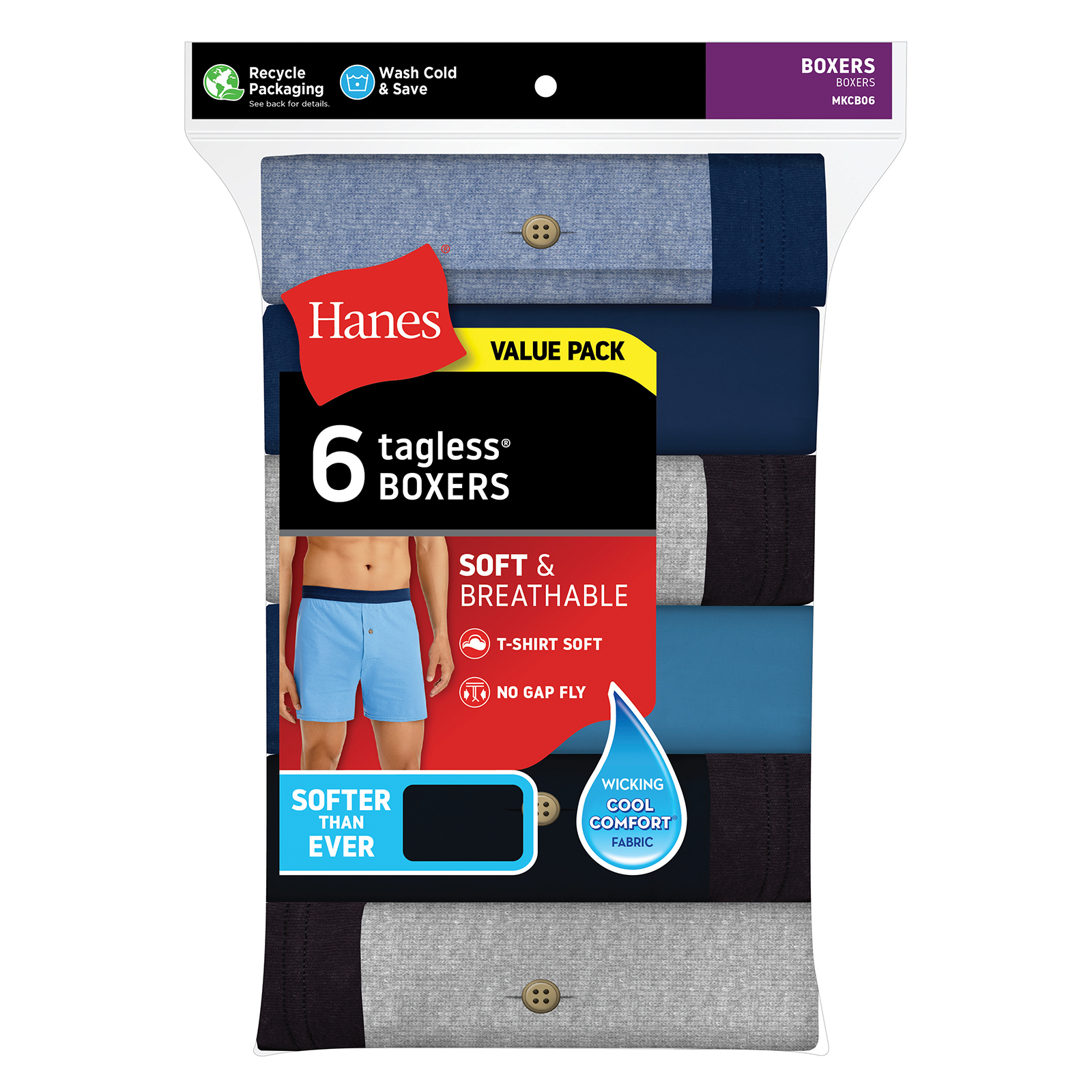 Hanes 6-Pack Men's Tagless Knit Boxers