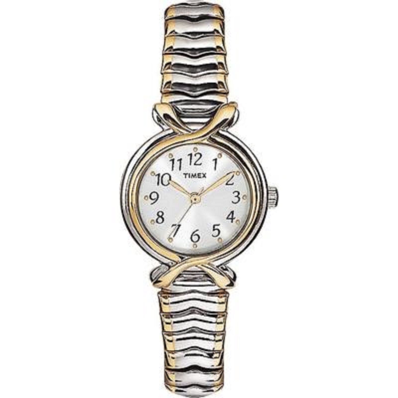 Timex Ladies Watch w/Round Two-tone Case, Mother-of-Pearl Dial & TT Expansion Band, White Timex Ladies Watch w/Round Two-tone Case, Mother-of-Pearl Dial & TT Expansion Band, White